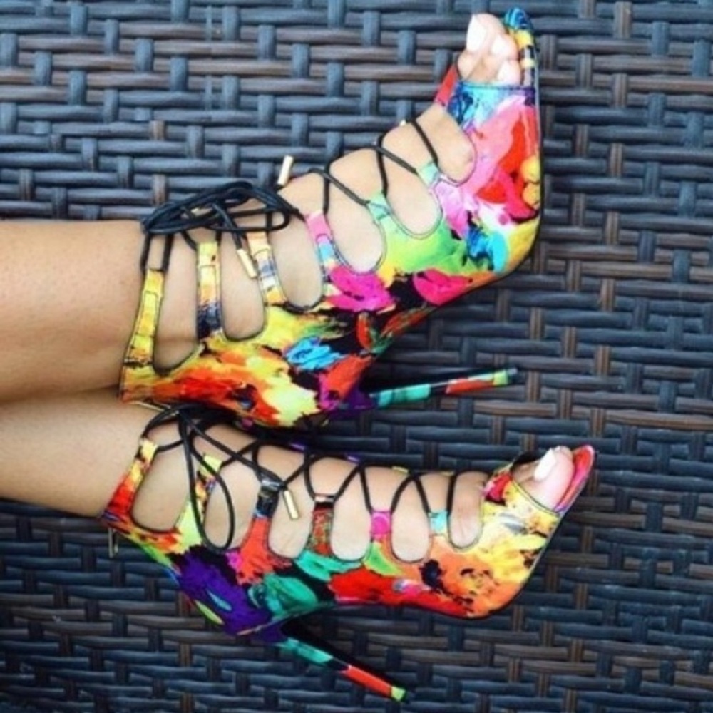 Steve Madden Stilettos heels Multicolor rainbow tie dye lace up colorful size 9